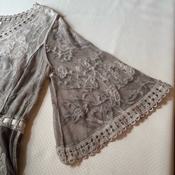 Ultra Pink Tan/Brown Flutter Sleeve Embellished Blouse - Picture 5 of 6